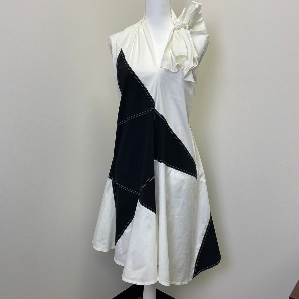 NWT Derek Lam Architectural Geometric Star Halter Bow Dress 6 Black White